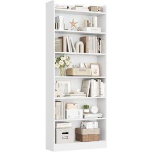 Yaheetech 7-Tier Open Bookcase and Bookshelf, Modern Simple Floor Standing Display Storage Shelves with Top Open Compartment for Home Office, Living Room, Bed Room - White