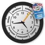 DayClocks Time & Week-Day Wall Clock with Solid Plastic Frame – Weekly Analog Clock with Days, Hours & Minutes – Quiet Wall Mounted Clock - Ideal Retirement Gift for Men & Women, Black, 12"