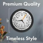 DayClocks Time & Week-Day Wall Clock with Solid Plastic Frame – Weekly Analog Clock with Days, Hours & Minutes – Quiet Wall Mounted Clock - Ideal Retirement Gift for Men & Women, Black, 12"