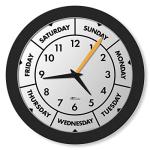 DayClocks Time & Week-Day Wall Clock with Solid Plastic Frame – Weekly Analog Clock with Days, Hours & Minutes – Quiet Wall Mounted Clock - Ideal Retirement Gift for Men & Women, Black, 12"