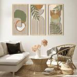 IARTTOP Boho Mid-century Modern Wood Wall Art 16x32 Inch Large Green Abstract Wood Wall Decor Mid Century Bohemian Artwork for Bedroom Living Room Office Kitchen Set of 3