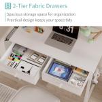 Lufeiya Small White Desk with Drawers - for Bedroom, 32 Inch Home Office Computer Desk with Fabric Storage Drawer and Bag, Study Writing Table for Small Spaces, White