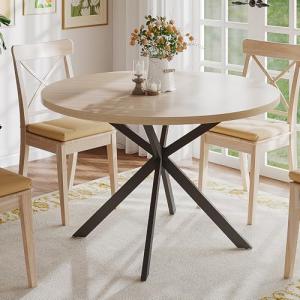 ChooChoo 47.2 Inch Round Dining Table for 4, Farmhouse Wood Kitchen Table, Circle Dinner Table for Kitchen & Dining Room, Natural Oak