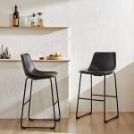 DUMOS 30 Inch Counter Height Bar Stools Set of 2, Modern Faux Leather High Barstools with Back and Metal Leg, Bar Chairs for Kitchen Island, Elegant Black