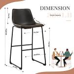 DUMOS 30 Inch Counter Height Bar Stools Set of 2, Modern Faux Leather High Barstools with Back and Metal Leg, Bar Chairs for Kitchen Island, Elegant Black