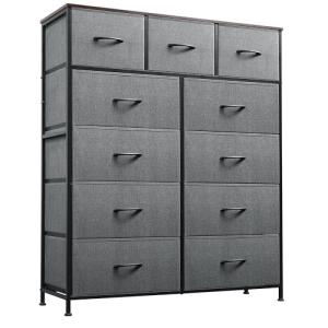 WLIVE Storage Organizer Unit with 11 Fabric Bins, Storage Drawers Organizer with Steel Frame, Tall Storage Tower Organizaton for Living Room, Hallway, Office, Light Grey