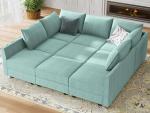 HONBAY Modular Sofa Sectional Sleeper Couch with Ottomans Reversible Sleeper Sectional Sofa Modular Couch with Storage, Aqua Blue