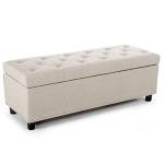 BELLEZE 47" Storage Ottoman, Storage Bench with Safety Close Hinge, Linen Button-Tufted Ottoman for Living Room, Entryway, Hallway, Foot Rest, Support 300lbs - Beige