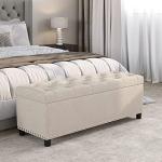 BELLEZE 47" Storage Ottoman, Storage Bench with Safety Close Hinge, Linen Button-Tufted Ottoman for Living Room, Entryway, Hallway, Foot Rest, Support 300lbs - Beige