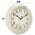 Peohud Silent Wall Clock, 12 Inch Vintage Non Ticking Quartz Battery Operated Round Clock, Rustic Wall Clock for Living Room Kitchen Home Office Classroom School