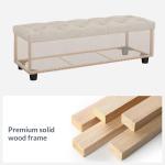 BELLEZE 47" Storage Ottoman, Storage Bench with Safety Close Hinge, Linen Button-Tufted Ottoman for Living Room, Entryway, Hallway, Foot Rest, Support 300lbs - Beige