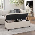 BELLEZE 47" Storage Ottoman, Storage Bench with Safety Close Hinge, Linen Button-Tufted Ottoman for Living Room, Entryway, Hallway, Foot Rest, Support 300lbs - Beige