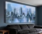 Acocifi Blue Canvas Wall Art Abstract Cityscape Picture Textured Painting, New York Brooklyn Bridge Modern Picture Artwork Large Framed for Living Room Bedroom Bathroom Office Home Decor 40"x20"