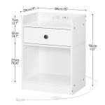 HOOBRO Nightstand with Charging Station, End Table with Drawer and Opening Shelf, Bedside Table with USB Ports and Outlets, Small Night Stand for Bedroom, Simple Style, White WT18UBZ01