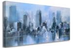 Acocifi Blue Canvas Wall Art Abstract Cityscape Picture Textured Painting, New York Brooklyn Bridge Modern Picture Artwork Large Framed for Living Room Bedroom Bathroom Office Home Decor 40"x20"