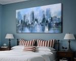 Acocifi Blue Canvas Wall Art Abstract Cityscape Picture Textured Painting, New York Brooklyn Bridge Modern Picture Artwork Large Framed for Living Room Bedroom Bathroom Office Home Decor 40"x20"