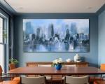 Acocifi Blue Canvas Wall Art Abstract Cityscape Picture Textured Painting, New York Brooklyn Bridge Modern Picture Artwork Large Framed for Living Room Bedroom Bathroom Office Home Decor 40"x20"