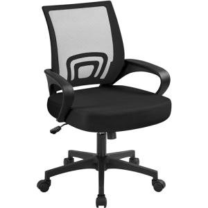 Yaheetech Mid-Back Mesh Office Chair Adjustable Ergonomic Computer Task Chair Swivel Rolling with Lumbar Support Armrest for Home Office Work Study, Black