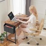 Sweetcrispy Computer Desk Small 32 Inch Home Office Bedroom Writing Study PC Table with Fabric Storage Drawers Space Side Bag Headphone Hook Adjustable Feet Modern Simple Style, Rustic Brown