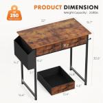Sweetcrispy Computer Desk Small 32 Inch Home Office Bedroom Writing Study PC Table with Fabric Storage Drawers Space Side Bag Headphone Hook Adjustable Feet Modern Simple Style, Rustic Brown