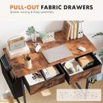 Sweetcrispy Computer Desk Small 32 Inch Home Office Bedroom Writing Study PC Table with Fabric Storage Drawers Space Side Bag Headphone Hook Adjustable Feet Modern Simple Style, Rustic Brown