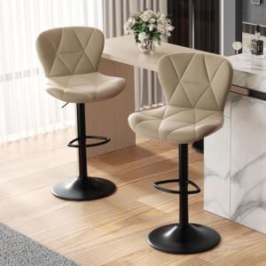 Nalupatio Modern Bar Stools Set of 2, Adjustable Faux Leather Upholstered Swivel Bar Stools, Counter Bar Chairs with Back for Kitchen Island, Khaki