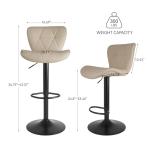Nalupatio Modern Bar Stools Set of 2, Adjustable Faux Leather Upholstered Swivel Bar Stools, Counter Bar Chairs with Back for Kitchen Island, Khaki