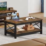 YITAHOME Coffee Tables for Living Room, Modern Farmhouse Coffee Table with Storage, 2-Tier Center Table for Living Room Wood Table Accent Cocktail with Sturdy Frame, Rustic Brown