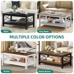 YITAHOME Coffee Tables for Living Room, Modern Farmhouse Coffee Table with Storage, 2-Tier Center Table for Living Room Wood Table Accent Cocktail with Sturdy Frame, Rustic Brown