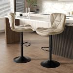 Nalupatio Modern Bar Stools Set of 2, Adjustable Faux Leather Upholstered Swivel Bar Stools, Counter Bar Chairs with Back for Kitchen Island, Khaki