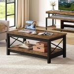 YITAHOME Coffee Tables for Living Room, Modern Farmhouse Coffee Table with Storage, 2-Tier Center Table for Living Room Wood Table Accent Cocktail with Sturdy Frame, Rustic Brown