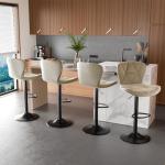 Nalupatio Modern Bar Stools Set of 2, Adjustable Faux Leather Upholstered Swivel Bar Stools, Counter Bar Chairs with Back for Kitchen Island, Khaki