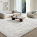 BENRON Fluffy Rugs for Living Room 6x9 Cream White, Washable Large Area Rugs for Bedroom Dining Table Office Kids Nursery Room, Washable Indoor Floor Carpets