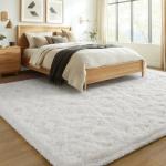 BENRON Fluffy Rugs for Living Room 6x9 Cream White, Washable Large Area Rugs for Bedroom Dining Table Office Kids Nursery Room, Washable Indoor Floor Carpets