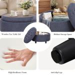 COLAMY Fabric Round Storage Ottoman with Reversible Tray Lid – Multi-Functional Footrest, Hidden Storage, Sturdy & Stylish Small Coffee Table for Living Room, Bedroom, or Entryway(Blue)