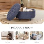 COLAMY Fabric Round Storage Ottoman with Reversible Tray Lid – Multi-Functional Footrest, Hidden Storage, Sturdy & Stylish Small Coffee Table for Living Room, Bedroom, or Entryway(Blue)