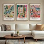 Large Framed Matisse Wall Art for Living room, 3 Piece Colorful Abstract Canvas Artwork for Walls, Retro Vintage Big Matisse Famous Landscape Paintings Prints Pictures for Hallway Home Office 24x36