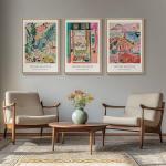 Large Framed Matisse Wall Art for Living room, 3 Piece Colorful Abstract Canvas Artwork for Walls, Retro Vintage Big Matisse Famous Landscape Paintings Prints Pictures for Hallway Home Office 24x36