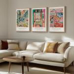 Large Framed Matisse Wall Art for Living room, 3 Piece Colorful Abstract Canvas Artwork for Walls, Retro Vintage Big Matisse Famous Landscape Paintings Prints Pictures for Hallway Home Office 24x36
