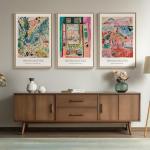 Large Framed Matisse Wall Art for Living room, 3 Piece Colorful Abstract Canvas Artwork for Walls, Retro Vintage Big Matisse Famous Landscape Paintings Prints Pictures for Hallway Home Office 24x36