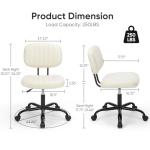 DUMOS Armless Home Office Desk Chair -Small Ergonomic with Low Back Lumbar Support, Height Adjustable PU Leather Computer Task with 360° Swivel Rolling Wheels, for Small Space, Beige White