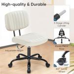 DUMOS Armless Home Office Desk Chair -Small Ergonomic with Low Back Lumbar Support, Height Adjustable PU Leather Computer Task with 360° Swivel Rolling Wheels, for Small Space, Beige White