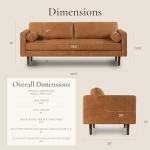 Cognac Tan Leather Mid Century Sofa with Bolsters
