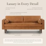 Cognac Tan Leather Mid Century Sofa with Bolsters