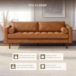 Cognac Tan Leather Mid Century Sofa with Bolsters