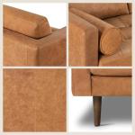 Cognac Tan Leather Mid Century Sofa with Bolsters