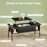 VECELO Wood Lift Top Coffee Table with Hidden Compartment and Storage Shelf for Living Room/Office Reception, Rising Tabletop, Black