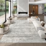 Washable Rugs 8x10 for Living Room - Stain Resistant Non-Shedding Modern Abstract Area Rug, Soft Thin Indoor No Slip Carpet for Bedroom, Dining Table, Home Office - Charcoal Grey (8'x10')