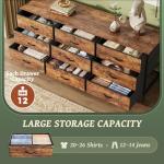 Huuger 9 Drawer Dresser, 55 Inch TV Stand for 55, 60 Inch TV, Entertainment Center with Drawers, Large Storage Fabric Dresser for Bedroom, Closet, Rustic Brown