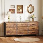 Huuger 9 Drawer Dresser, 55 Inch TV Stand for 55, 60 Inch TV, Entertainment Center with Drawers, Large Storage Fabric Dresser for Bedroom, Closet, Rustic Brown